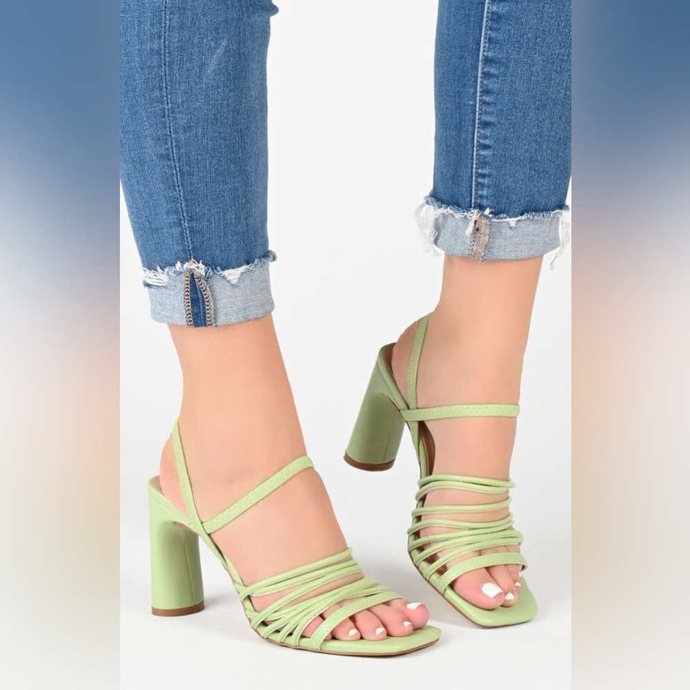 Journee Womens Hera Open Square Toe High Block Heel Sandals🔥 SAGE SIZE 8.5🔥 - Picture 6 of 15